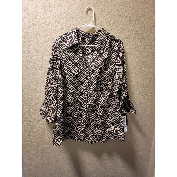 NWT Alfani womens tan/black womens 3/4 sleeve button up blouse size 18 - Picture 1 of 5